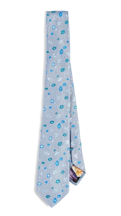 Shop Paul Smith Floral Narrow Tie In Grey/blue