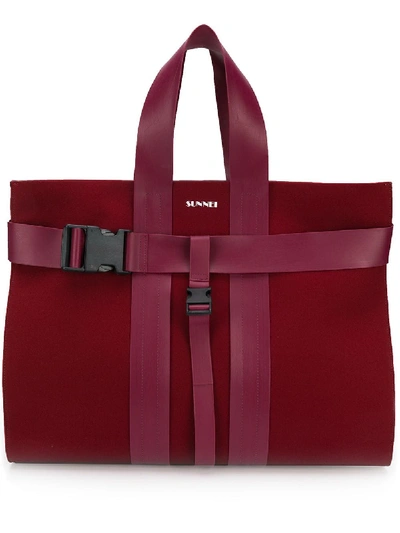 Shop Sunnei Buckled Strap Tote Bag - Rot In Red