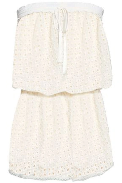 Shop Melissa Odabash Adela Smocked Embroidered Georgette Coverup In Cream