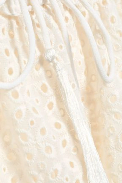 Shop Melissa Odabash Adela Smocked Embroidered Georgette Coverup In Cream