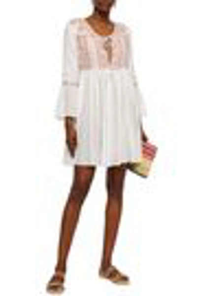 Shop Melissa Odabash Natalia Embroidered Cotton Mini Dress In Off-white