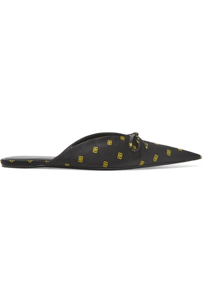 Shop Balenciaga Knife Logo-print Satin Slippers In Black