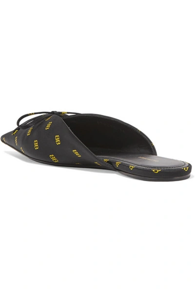 Shop Balenciaga Knife Logo-print Satin Slippers In Black