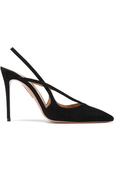 Shop Aquazzura Soul 105 Suede Slingback Pumps In Black