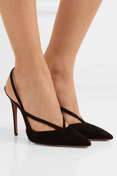 Shop Aquazzura Soul 105 Suede Slingback Pumps In Black