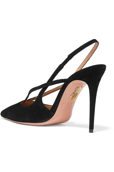 Shop Aquazzura Soul 105 Suede Slingback Pumps In Black