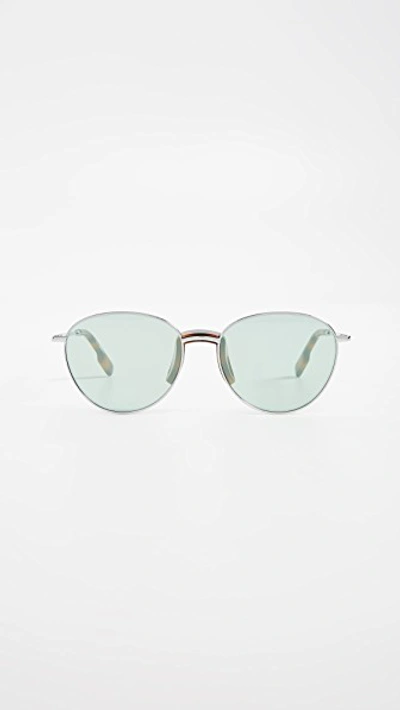 Shop Kenzo Classic Round Metal Sunglasses In Rhodium/blue