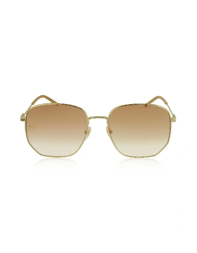 Shop Gucci Squared-frame Gold Metal Sunglasses In Gold/orange