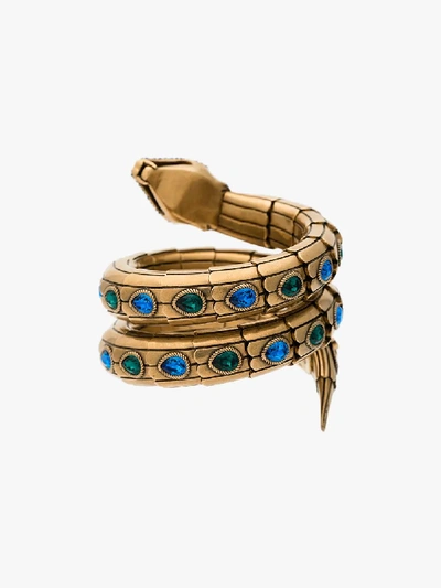 Shop Gucci Triple Wrap Snake Bracelet In Metallic