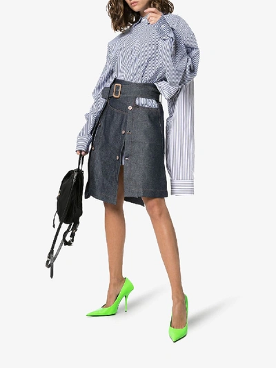 Shop Delada Asymmetric Belted Denim Skirt In Denim Blue