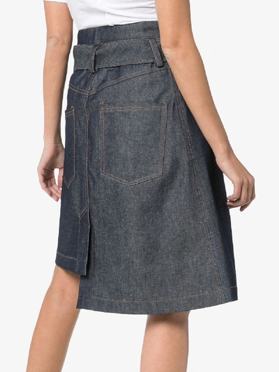 Shop Delada Asymmetric Belted Denim Skirt In Denim Blue