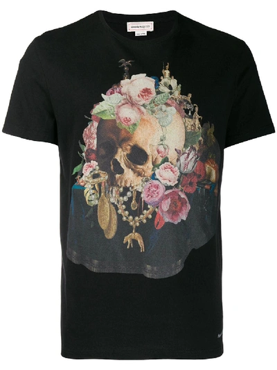 Shop Alexander Mcqueen Floral Skull Print T-shirt - Schwarz In Black
