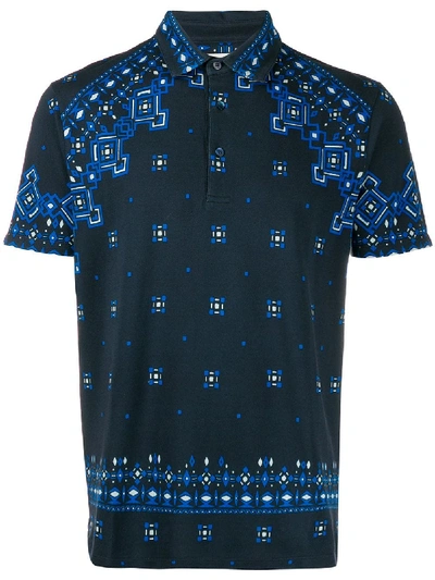 Shop Etro Printed Polo Shirt - Blue