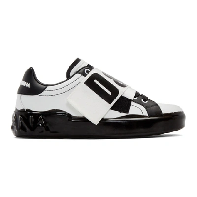 Shop Dolce & Gabbana Dolce And Gabbana White And Black Elastic Logo Sneakers