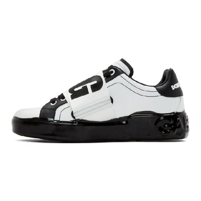 Shop Dolce & Gabbana Dolce And Gabbana White And Black Elastic Logo Sneakers