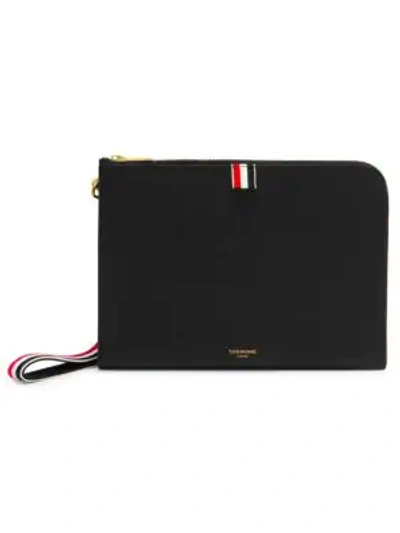 Shop Thom Browne Small Pebbled Leather Wristlet In Black