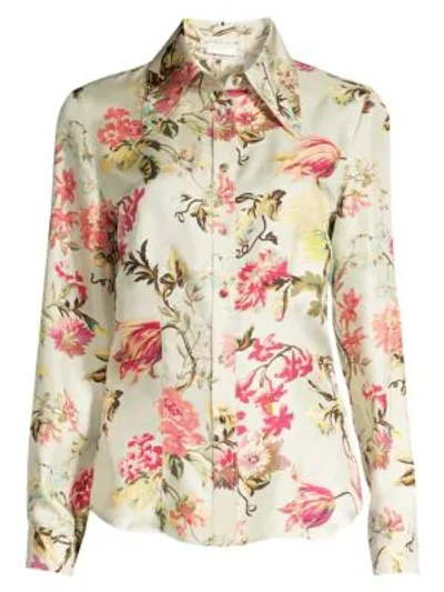 Shop Etro Floral Silk Blouse In White
