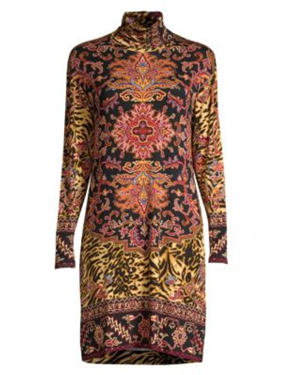 Shop Etro Nomad Animal-print Turtleneck Dress In Beige