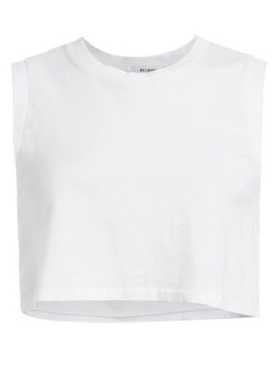 Shop Re/done The 70s Crop Muscle Tank Top In Optic White