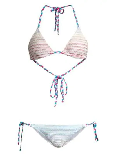 Shop Missoni Textured Stripe 2-piece Bikini Set In Blue Pink