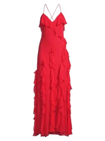 Shop Alice And Olivia Claudine Ruffle Gown In Cherry