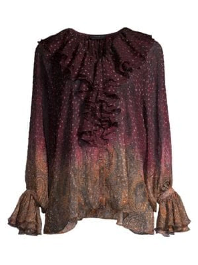 Shop Etro Arnica Ruffle Front Ombre Jacquard Blouse In Brown