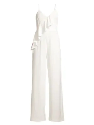 Shop Alice And Olivia Keeva Diagonal Ruffle Jumpsuit In Off White