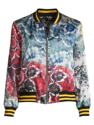 Shop Alice And Olivia Lonnie Reversible Oversized Floral Tie Dye Bomber Jacket In Tie Dye Kaleidescope Combo