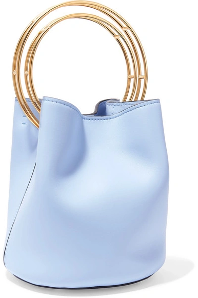 Shop Marni Pannier Small Leather Bucket Bag In Blue