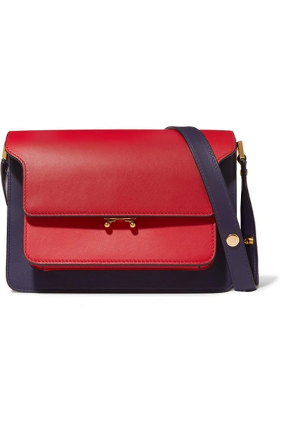 Shop Marni Trunk Small Color-block Leather Shoulder Bag In Red