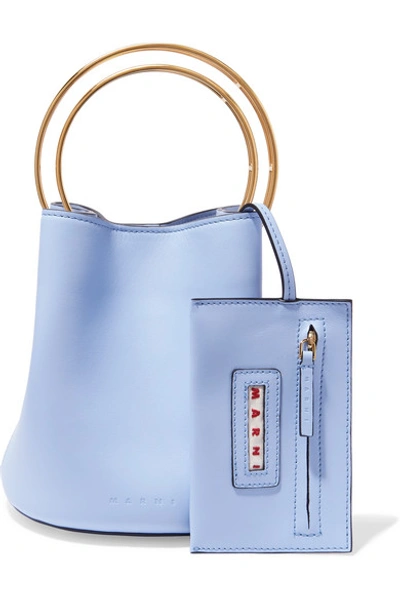 Shop Marni Pannier Small Leather Bucket Bag In Blue