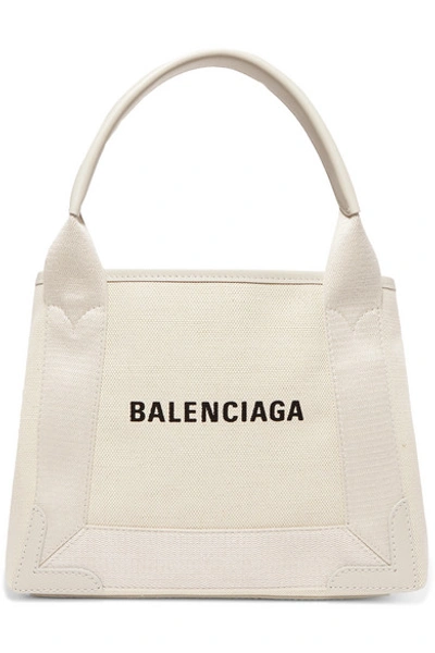 Shop Balenciaga Cabas Xs Aj Leather-trimmed Printed Canvas Tote In Beige
