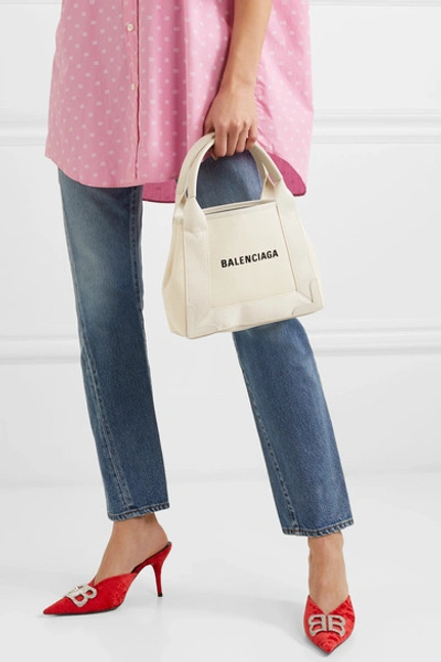 Shop Balenciaga Cabas Xs Aj Leather-trimmed Printed Canvas Tote In Beige