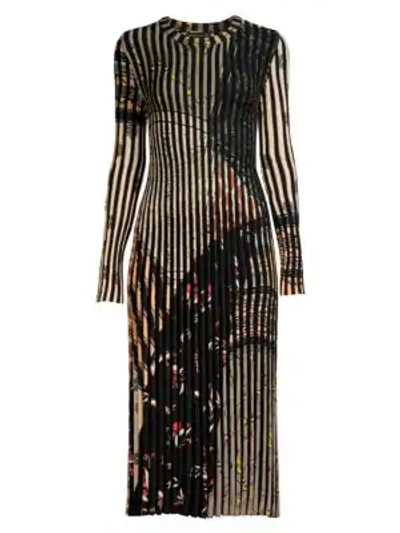 Shop Etro Ribbed Stripe Knit Midi Dress In Beige