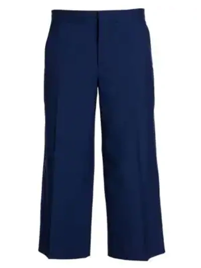 Shop Marni Tropical Cropped Wide-leg Wool Pants In Navy