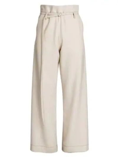 Shop Marni Twisted Wool Belted Full Leg Trousers In Antique White