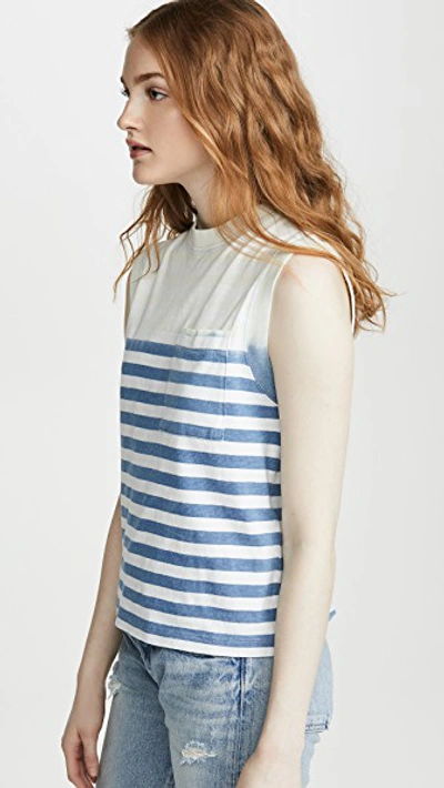 Shop Current Elliott The Poolbay Tank In Blue Stripe With Bleach