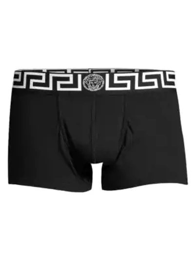 Shop Versace Stretch Cotton Low-rise Trunks In Open White Black