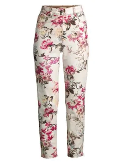 Shop Etro Large Floral Printed Cropped Jeans In White