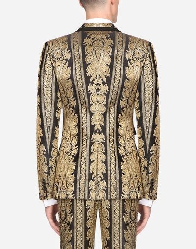 Shop Dolce & Gabbana Jacquard Casinò-fit Tuxedo Jacket In Gold