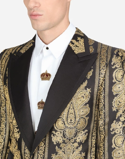 Shop Dolce & Gabbana Jacquard Casinò-fit Tuxedo Jacket In Gold