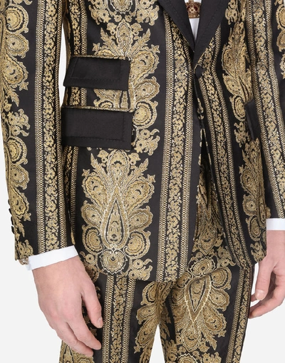 Shop Dolce & Gabbana Jacquard Casinò-fit Tuxedo Jacket In Gold