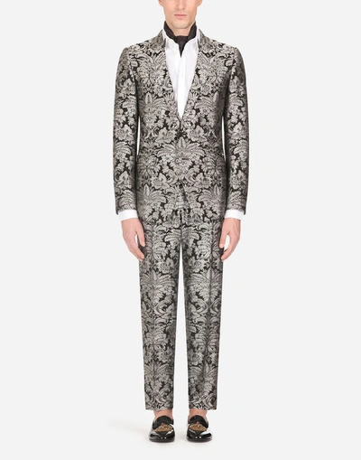 Shop Dolce & Gabbana Jacquard Martini Suit In Silver