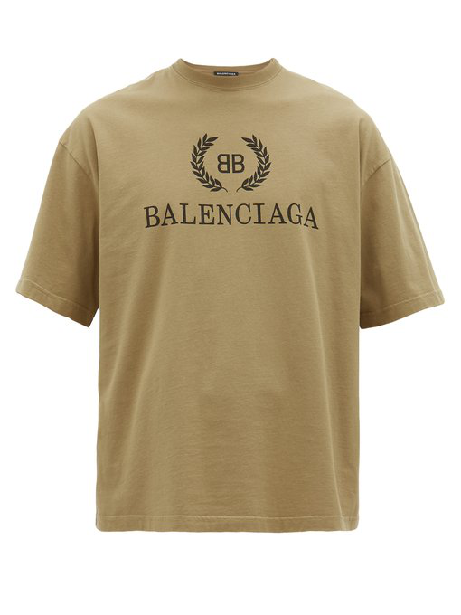 Balenciaga Laurier Logo-print Cotton-jersey T-shirt In Neutrals | ModeSens