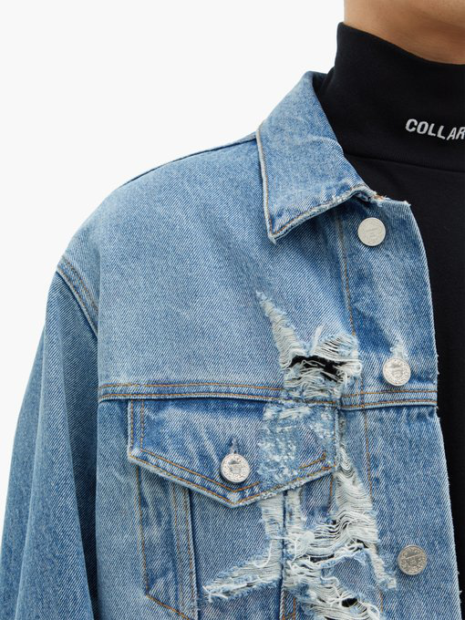 Vetements Anarchy Distressed-Logo Cotton-Denim Jacket In Blue | ModeSens