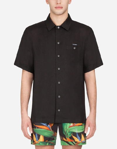 Shop Dolce & Gabbana Linen Hawaiian Shirt In Black