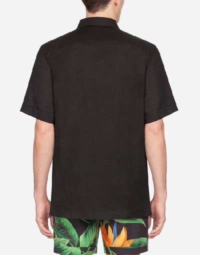 Shop Dolce & Gabbana Linen Hawaiian Shirt In Black