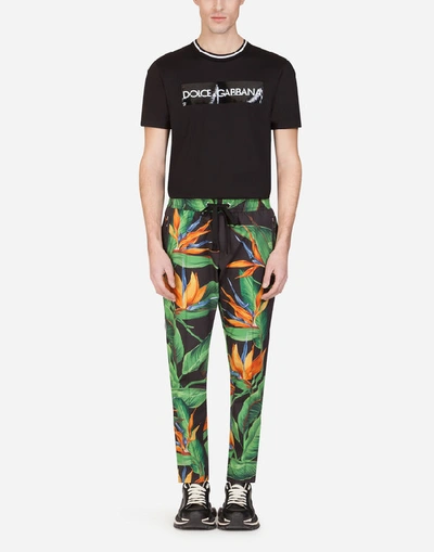 Shop Dolce & Gabbana Cotton Jogging Pants With Bird Of Paradise Print In Multicolored