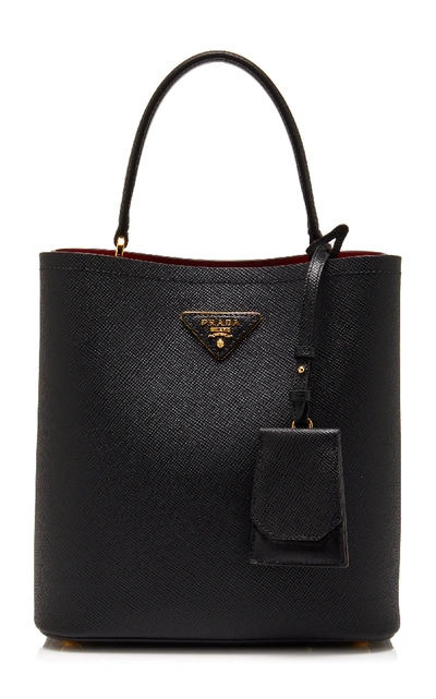 Shop Prada Saffiano Leather Bucket Bag  In Black