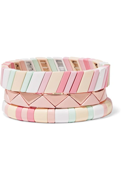 Shop Roxanne Assoulin Bahamas Set Of Three Enamel Bracelets In Pink